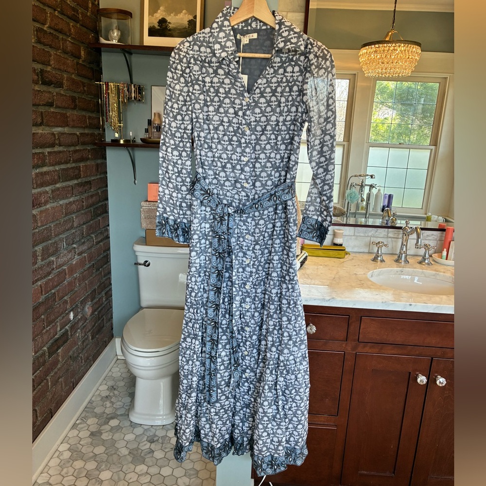 NWT Marea by Liz Joy Flounce Dress in Bluestone Sz S